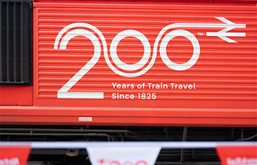 The train with the text 200 Years of Train Trabel Since 1825